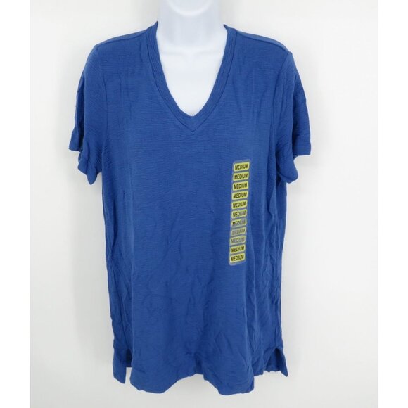 Adrianna Papell Blue V-Neck Short Sleeve T-Shirt Medium NWT - Picture 1 of 4
